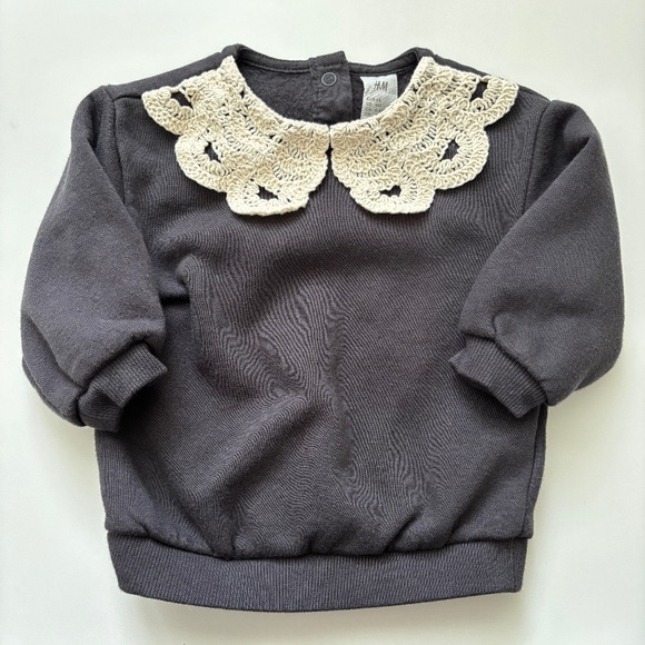 H&M Baby Girl Dark Grey Crochet Peter Pan Collar Sweater - Picture 1 of 4